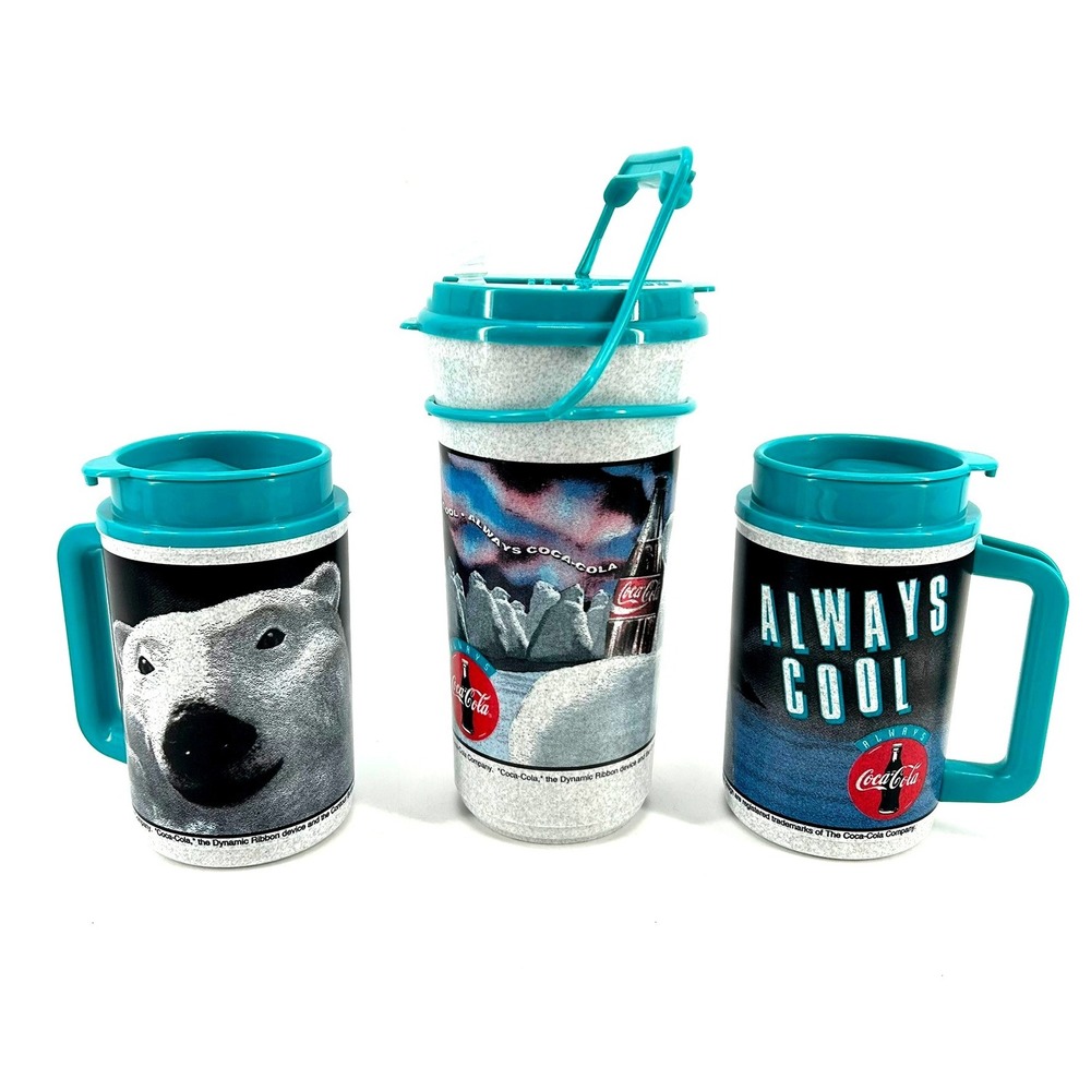 Vintage Thermo 1993 Coca-Cola Polar Bear Always Cool Tumbler & Mug Set Teal 3pc